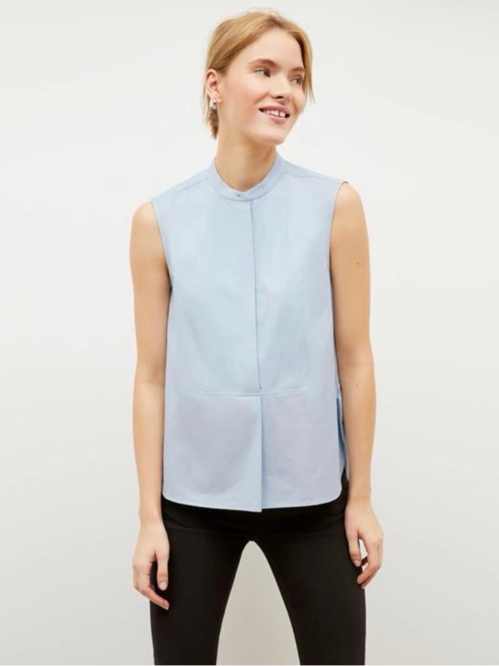 MM LaFleur Sleeveless Light Blue Cotton Poplin Evie Top and Sasha Short size M